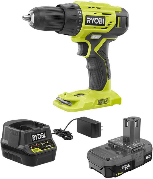 Ryobi P215K 18-Volt ONE+ Lithium-Ion Cordless 1/2 in. Drill/Driver Kit with (1) 1.5 Ah Battery and 18-Volt Charger