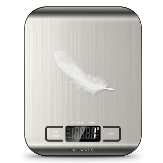 CROWNFUL Food Scale, 11lb Digital Kitchen Scales Weight Ounces and Grams for Cooking and Baking, 6 Units with Tare Function (Battery Included)