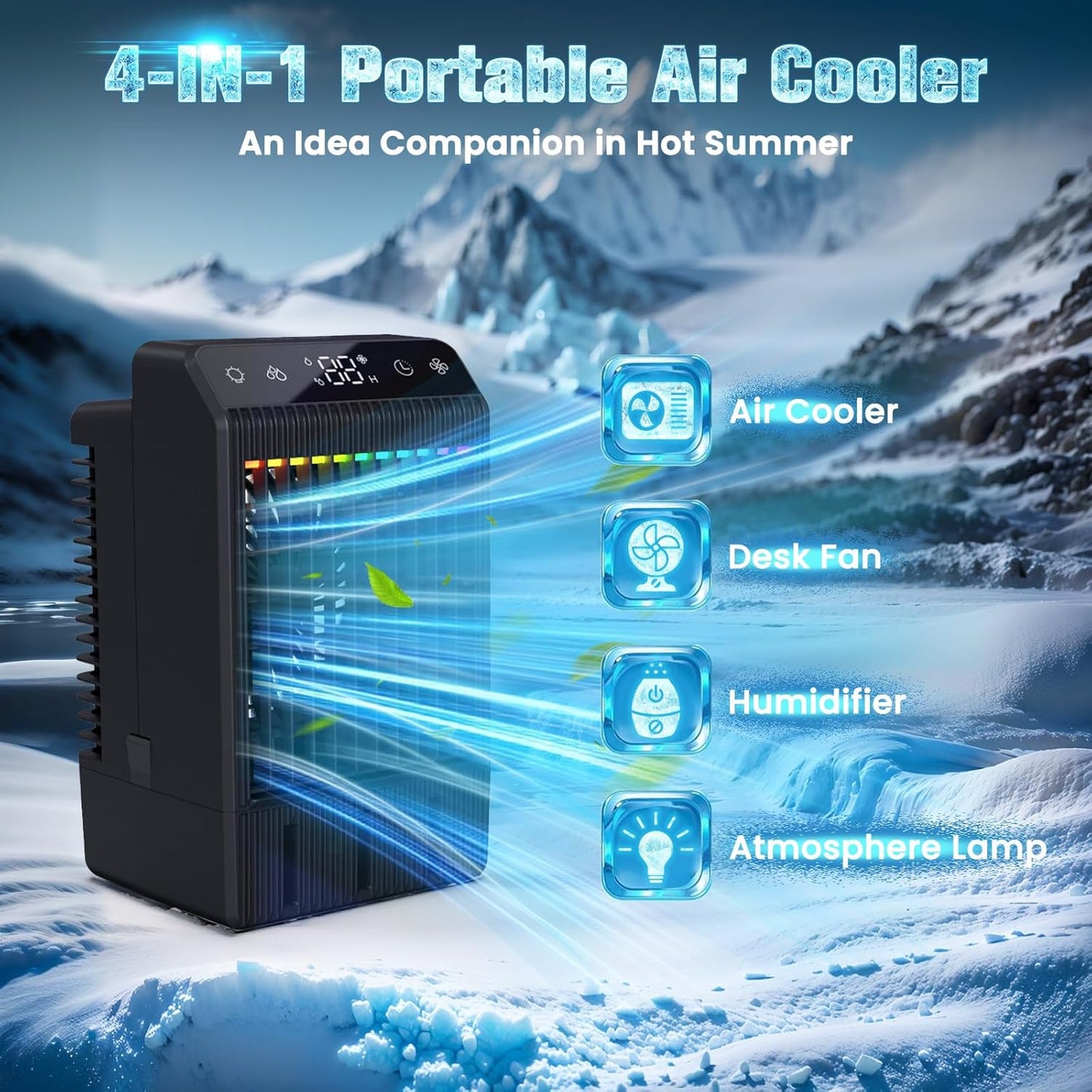 Portable Air Conditioner, 2025 Upgraded Evaporative Mini Room Air Conditioners Cooling Fan, 2~12H Timer, Portable AC Unit Air Cooler with 1000ML Water Tank, AC Portable for Room, Office, Car