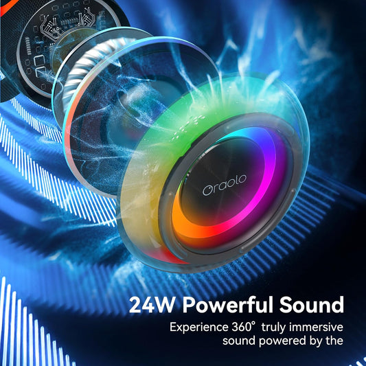 Oraolo Bluetooth Speaker, Portable Speaker with 24W Loud Stereo Sound, Colorful RGB Lights, TWS Pairing, Bluetooth 5.4, 15H Playtime, Support AUX/TF Card, Wireless Speaker for Party Home Camping - PuriLite