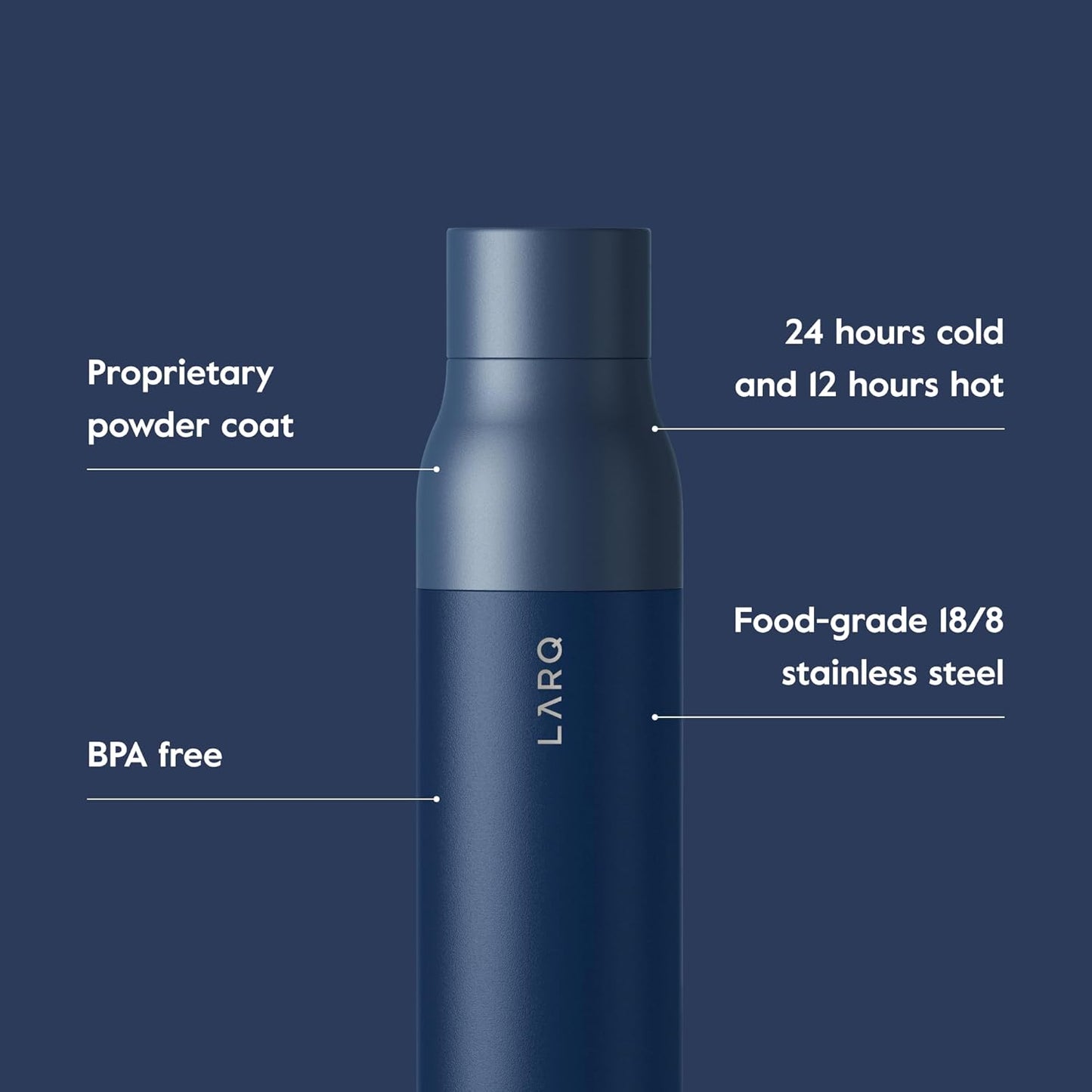 LARQ Bottle Twist Top 17oz - Insulated Stainless Steel Water Bottle | BPA Free | Reusable Water Bottle for Camping, Office, and Travel | Keep Drinks Cold and Hot, Monaco Blue