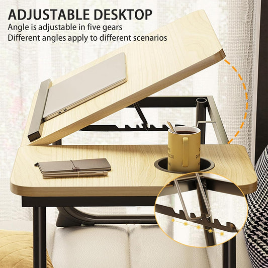 Laptop Desk for Bed, Adjustable Laptop Stand with 5 Adjustable Angles, Portable Lap Tray Table with Cup Holder, Laptop Bed Desk Tray for Working Writing Reading - PuriLite