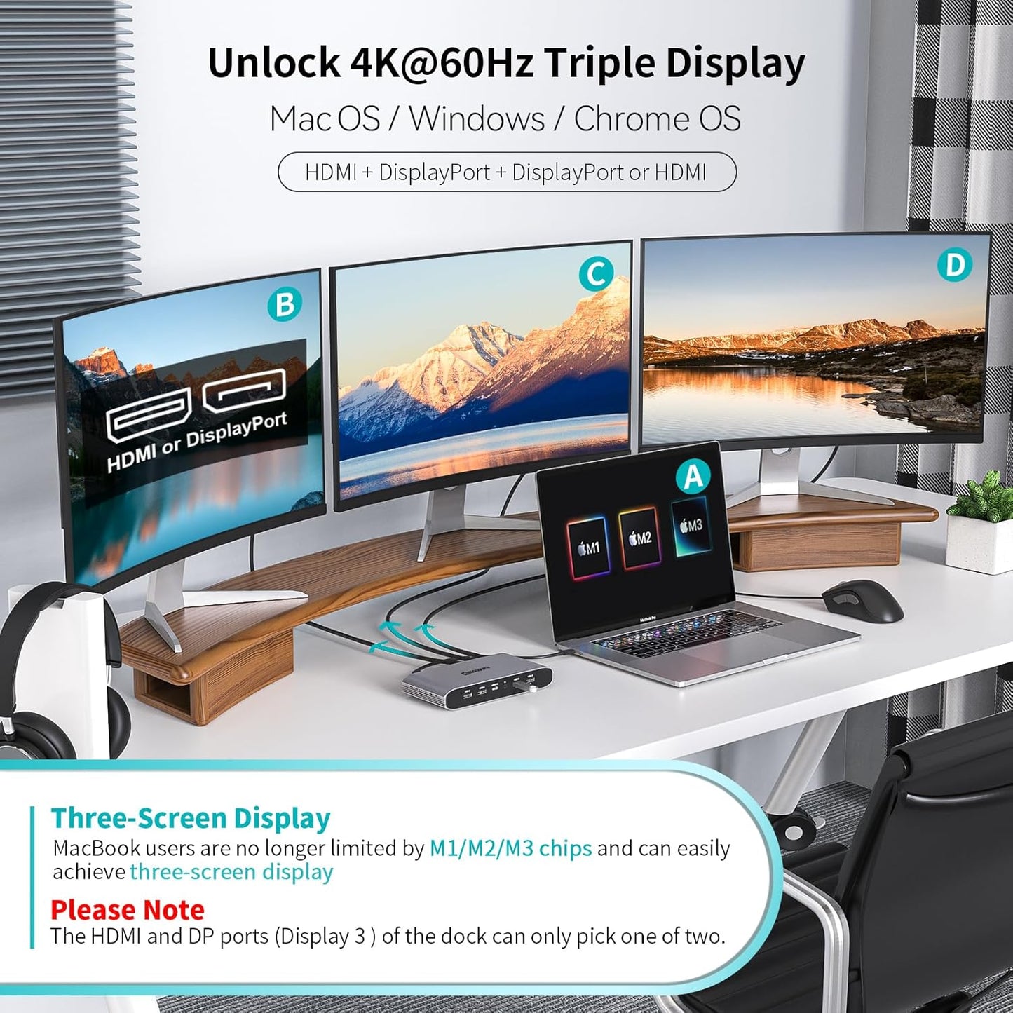 Minisopuru DisplayLink Docking Station,Triple Display Docking Station for MacBook M4/M3/M2/M1/Windows with 2 HDMI & 2 DisplayPort,100W PD Charge, USB-C Data, RJ45, Audio,USBA Ports Charging for Phone