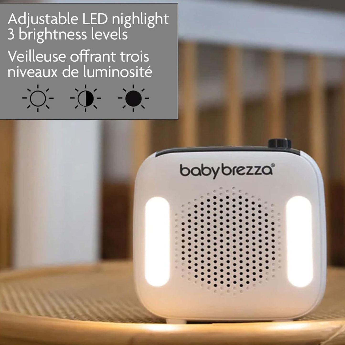 Baby Brezza Adjustable Baby Sound Machine and Night Light with 18 Sounds – Small, Portable Design for Easy Travel or Crib Use – Includes Lullaby, Nature, White Noise, Waves + More – USB Powered