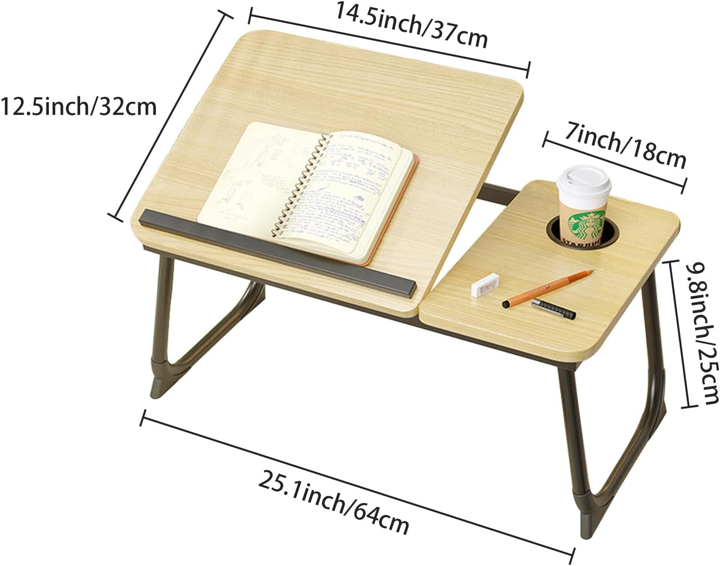 Laptop Desk for Bed, Adjustable Laptop Stand with 5 Adjustable Angles, Portable Lap Tray Table with Cup Holder, Laptop Bed Desk Tray for Working Writing Reading