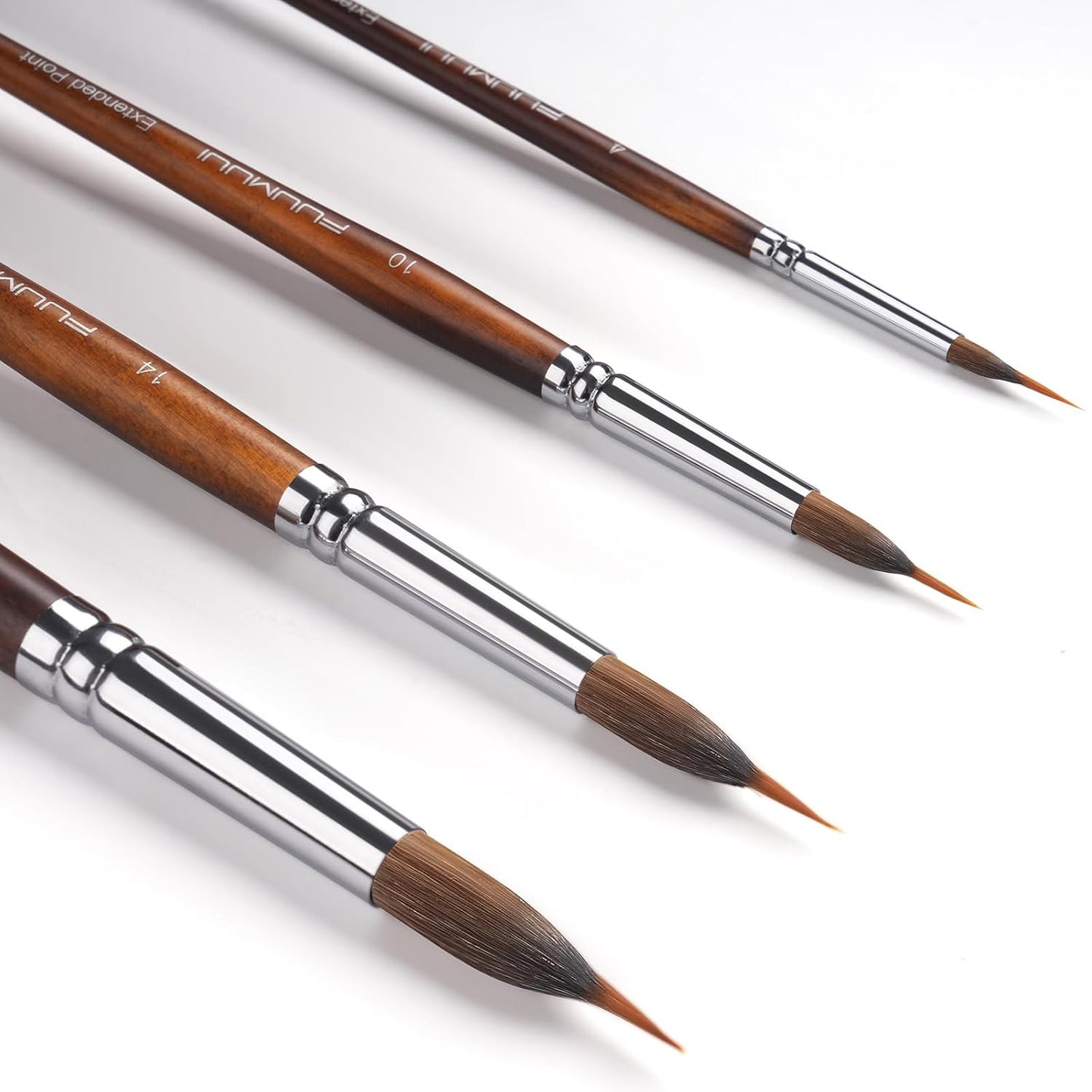 Watercolor Brushes Professional, Fuumuui 4Pcs Extended Needle Point Brushes Synthetic Extra Long Pinhead Brushes with Sable Body for Fine Detailing - Watercolor Acrylic Gouache Inks Painting