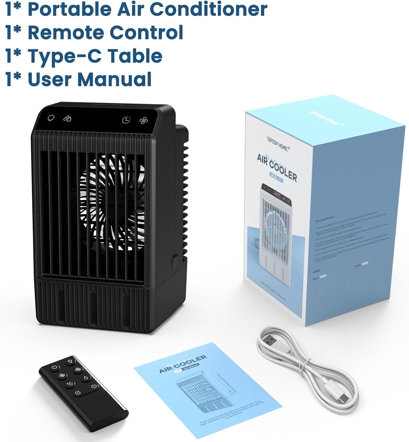 Portable Air Conditioner, 2025 Upgraded Evaporative Mini Room Air Conditioners Cooling Fan, 2~12H Timer, Portable AC Unit Air Cooler with 1000ML Water Tank, AC Portable for Room, Office, Car