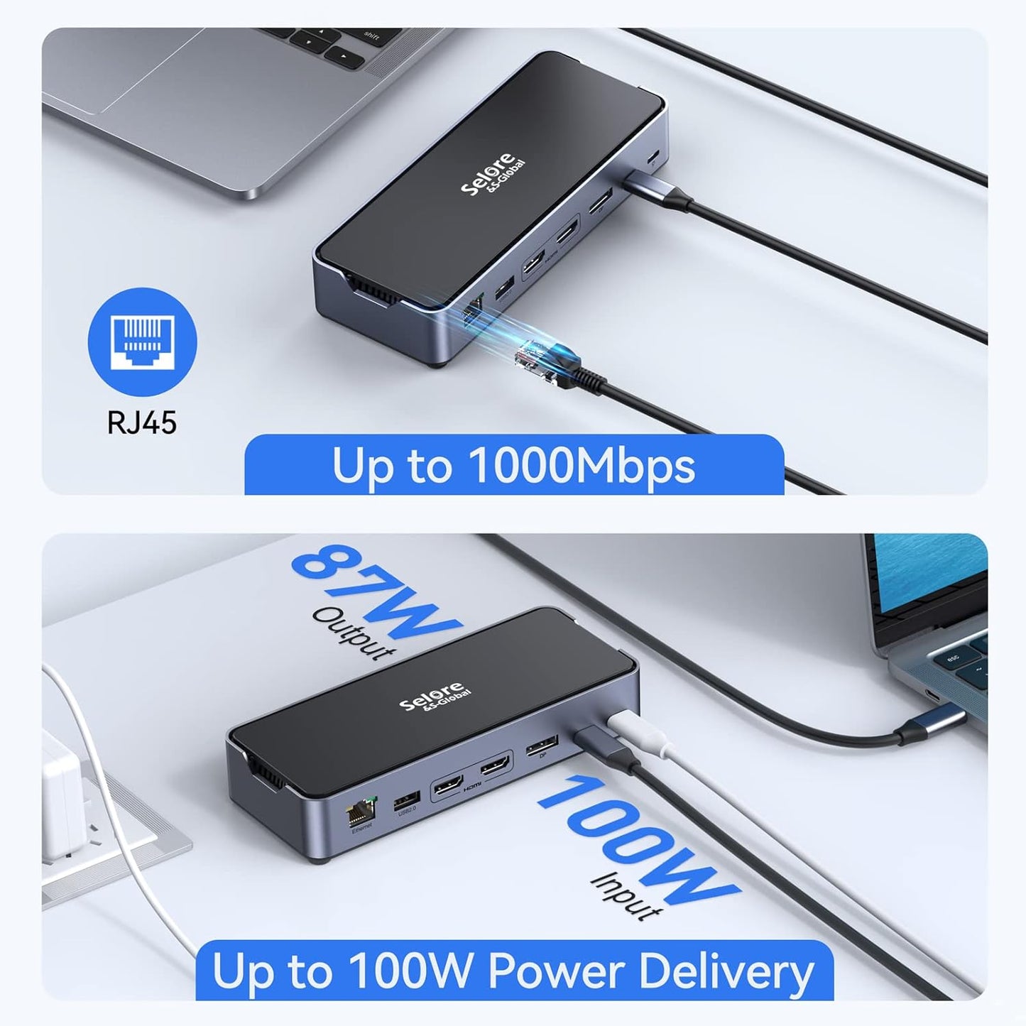 Selore USB C Docking Station for Laptop, 15 in 1 Upgrade Triple 4K Display Laptop Docking Station with HDMI,DisplayPort,Ethernet,3 * 10G USB C/A 3.1,100W PD,Audio for MacBook/Dell/HP/Lenovo/Surface