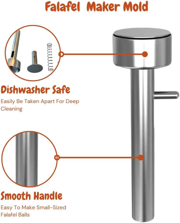 Falafel Maker Press Scoop Stainless Steel Premium Quality Professional Middle Eastern Kitchen Tool Meatball Mold 1.6 Inch (4.1 cm) Diameter