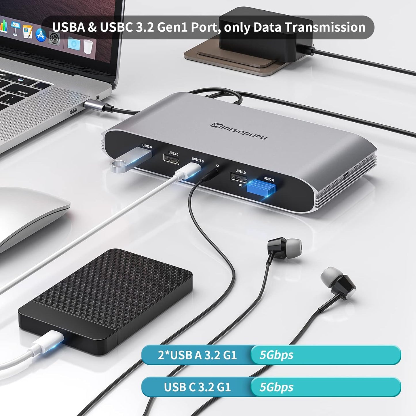Minisopuru DisplayLink Docking Station,Triple Display Docking Station for MacBook M4/M3/M2/M1/Windows with 2 HDMI & 2 DisplayPort,100W PD Charge, USB-C Data, RJ45, Audio,USBA Ports Charging for Phone
