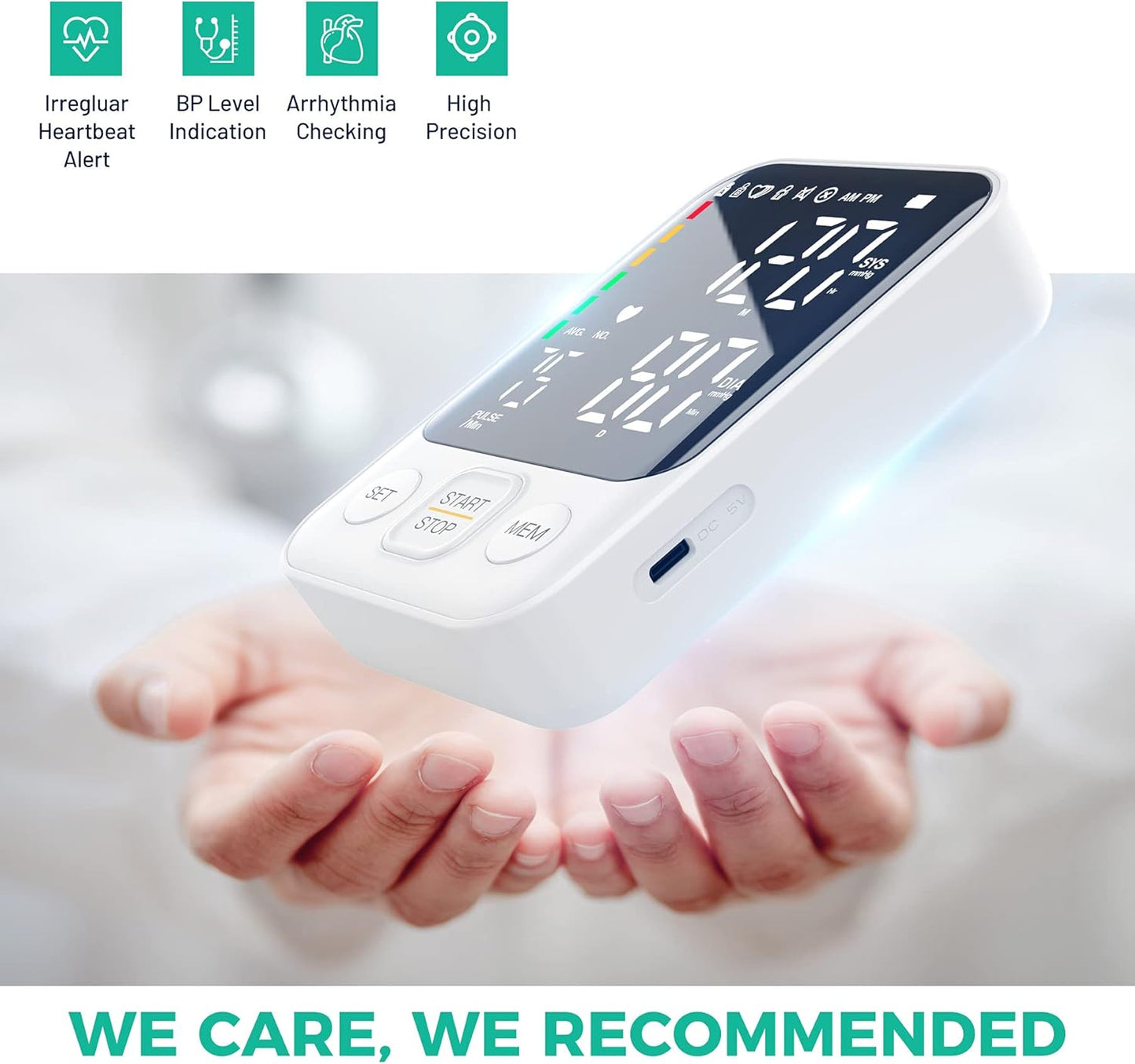Blood Pressure Machine for Home Use Automatic Blood Pressure Monitor with 2x120 Reading Memory Adjustable Arm Cuff 8.7"-15.7" with Large LED Backlit Display