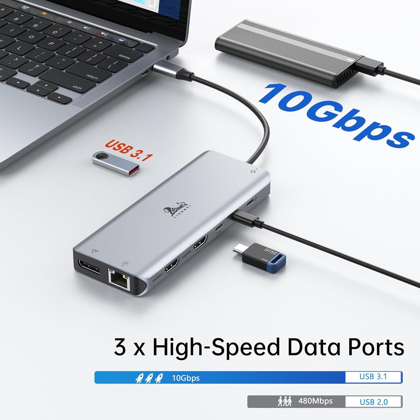Laptop Docking Station Dual Monitor, LIONWEI 13-in-1 USB C Docking Station w/ 4K 2 HDMI, DP, Ethernet, 5 USB A/C 3.1/2.0, 100W PD, SD/TF, Audio, USB C Hub Multiport Adapter for Dell/HP/Lenovo/Surface