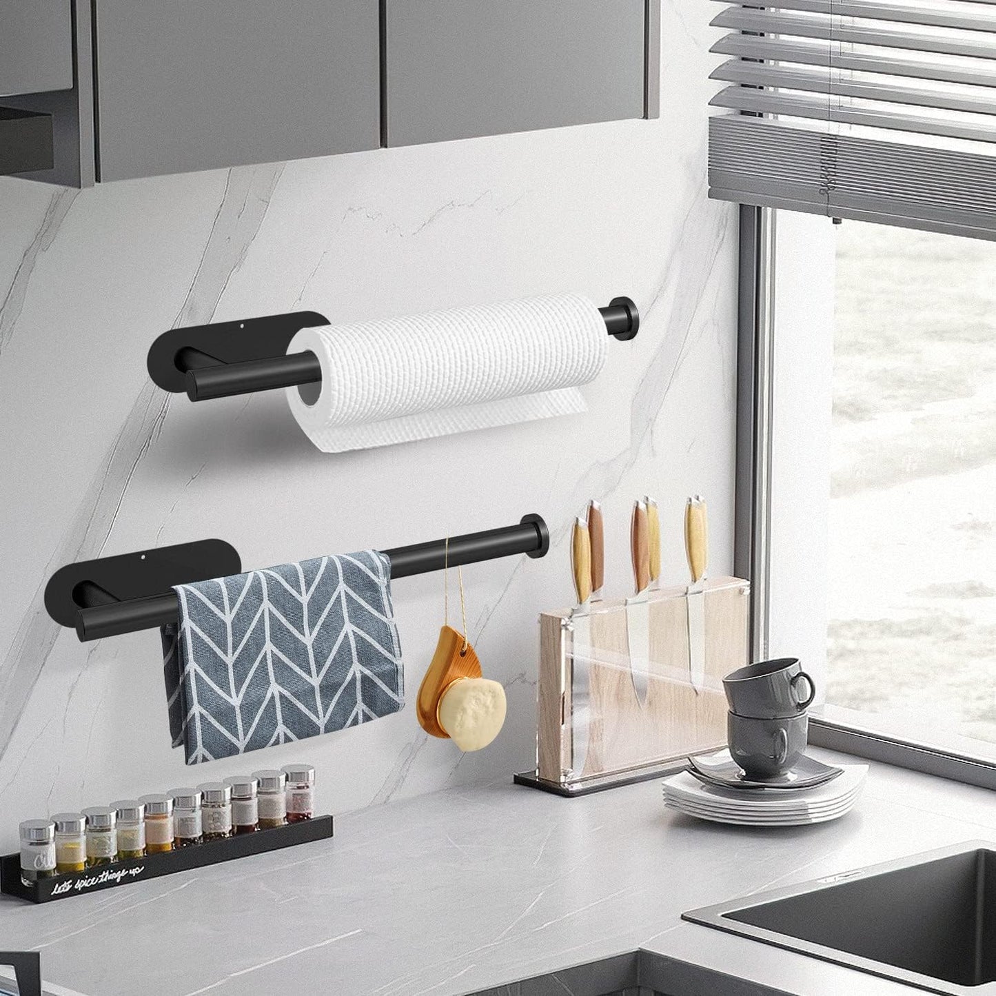 Paper Towel Holder Under Cabinet Wall Mount for Kitchen Paper Towel, Self-Adhesive Paper Towel Bar, Paper Towel Rack, SUS304 Stainless Steel 13 inch