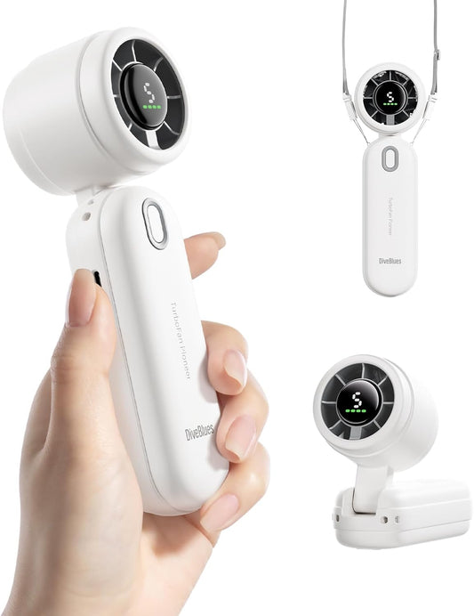 iTurbo Handheld Turbo Fan, Mini Foldable Portable Rechargeable Battery Hand Fans, 5 Gear High Speeds Led Display,Powerful Airflow, Small Fan Travel Essentials Beach, Outdoor, Work