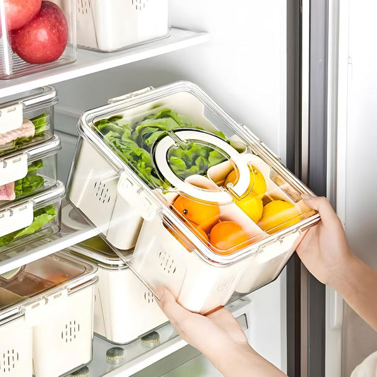 Fridge Organizer with Lids,4 Compartment Airtight Veggie Fruit Storage Containers for Fridge with Handle,Stackable Organizer,Fresh Produce Saver for Food and Storage for Fruit,Veggie