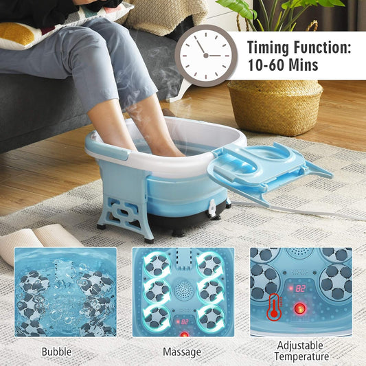 COSTWAY Foot Spa Bath Massager, Collapsible Portable Feet Salon Tub with Adjustable Heating Temperature & Electric Roller, Remote Control for Easy Operation, Infrared Lights, Bubbles Function - PuriLite