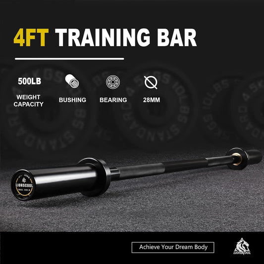 LIONSCOOL Premium 4ft/5ft/6ft Barbell for Strength Training and Olympic Weightlifting, 2 Inch Bar for Squats, Curls, Deadlifts, Presses, Hip Thrusts, Rows, 500LBS/700LBS Weight Capacity Available - PuriLite