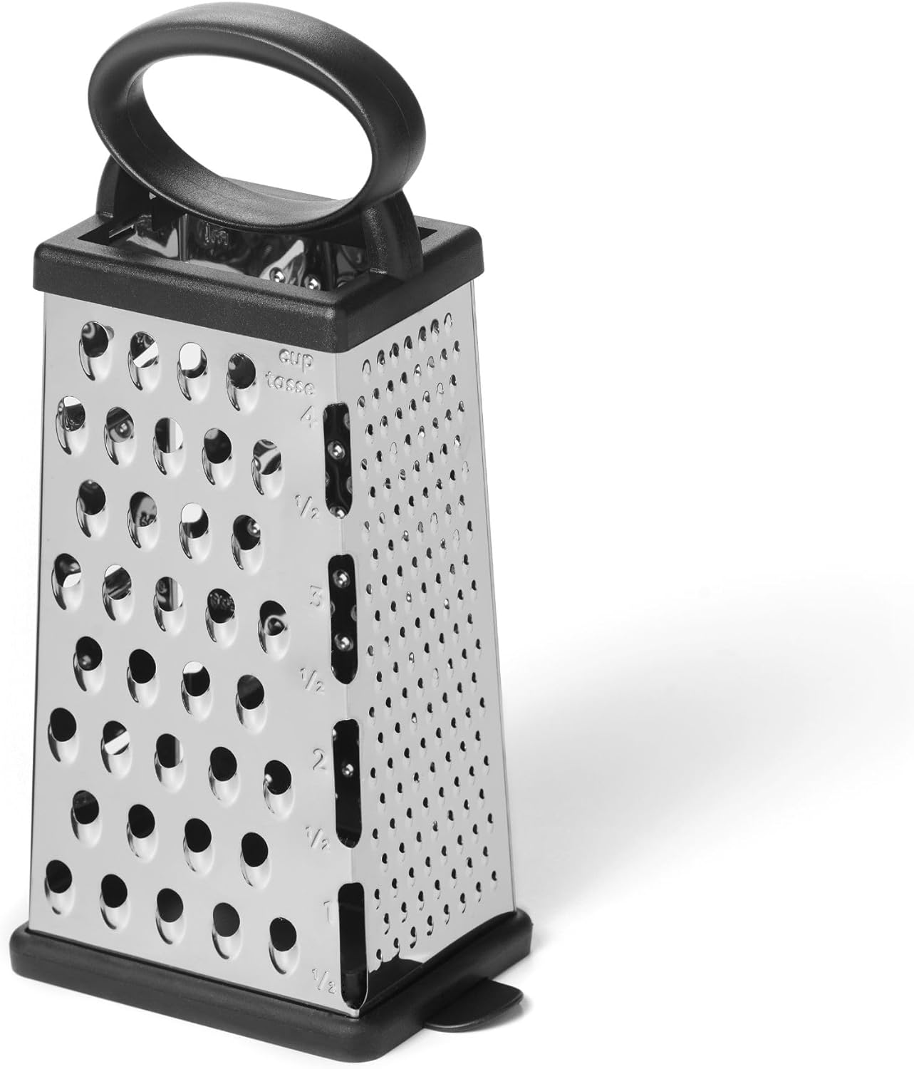 Starfrit Stainless Steel 4-Sided Boxed Grater with Removable Base Cover and Measuring Cup - Corner Cut-Outs to Measure Output (2025 Version)