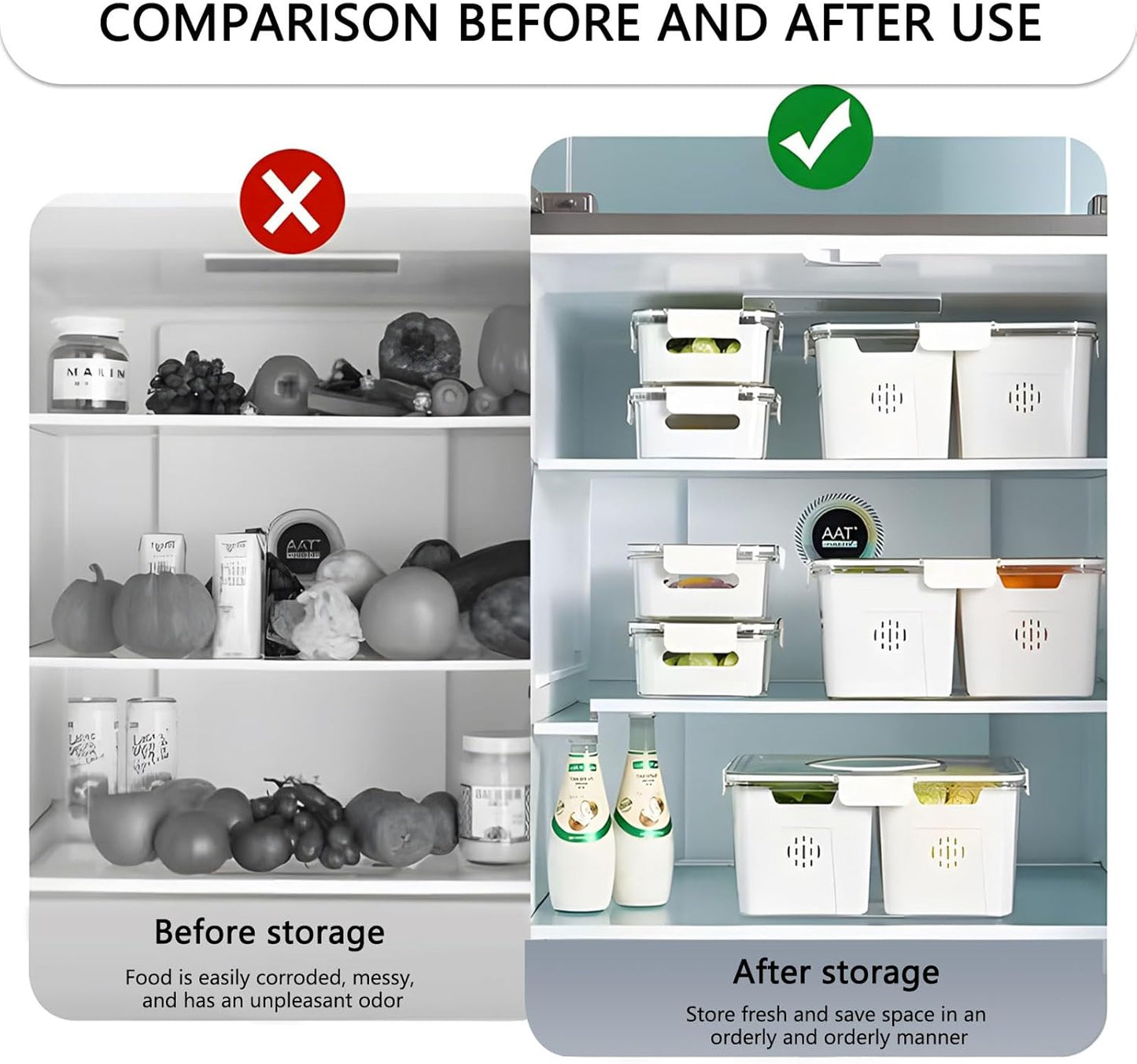 Fridge Organizer with Lids,4 Compartment Airtight Veggie Fruit Storage Containers for Fridge with Handle,Stackable Organizer,Fresh Produce Saver for Food and Storage for Fruit,Veggie