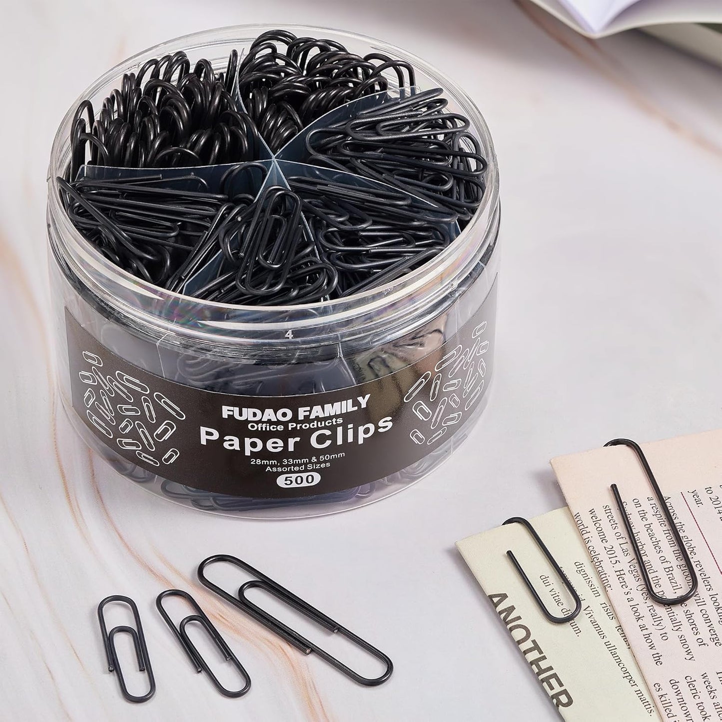 FUDAO FAMILY 500pcs Paper Clips Assorted Sizes, Small, Medium and Large(1.1inch, 1.3inch and 2inch) Paper Clips, Vinyl Coated Paperclips for Office, School, Home Supplies (Black)