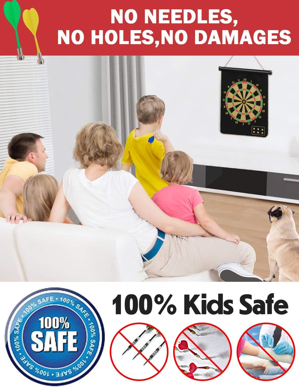 Ranslen Magnetic Dart Board for Kids and Adults, Boy Toys, Double Sided Board Games, Indoor Outdoor Darts Game with 15pcs Magnetic Darts, Gift for Age 5 6 7 8 9 10 11 12 Year Old Boys - PuriLite
