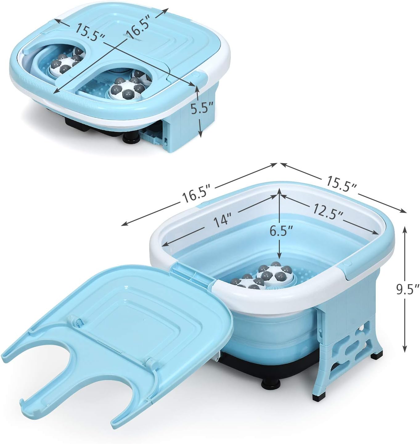 COSTWAY Foot Spa Bath Massager, Collapsible Portable Feet Salon Tub with Adjustable Heating Temperature & Electric Roller, Remote Control for Easy Operation, Infrared Lights, Bubbles Function