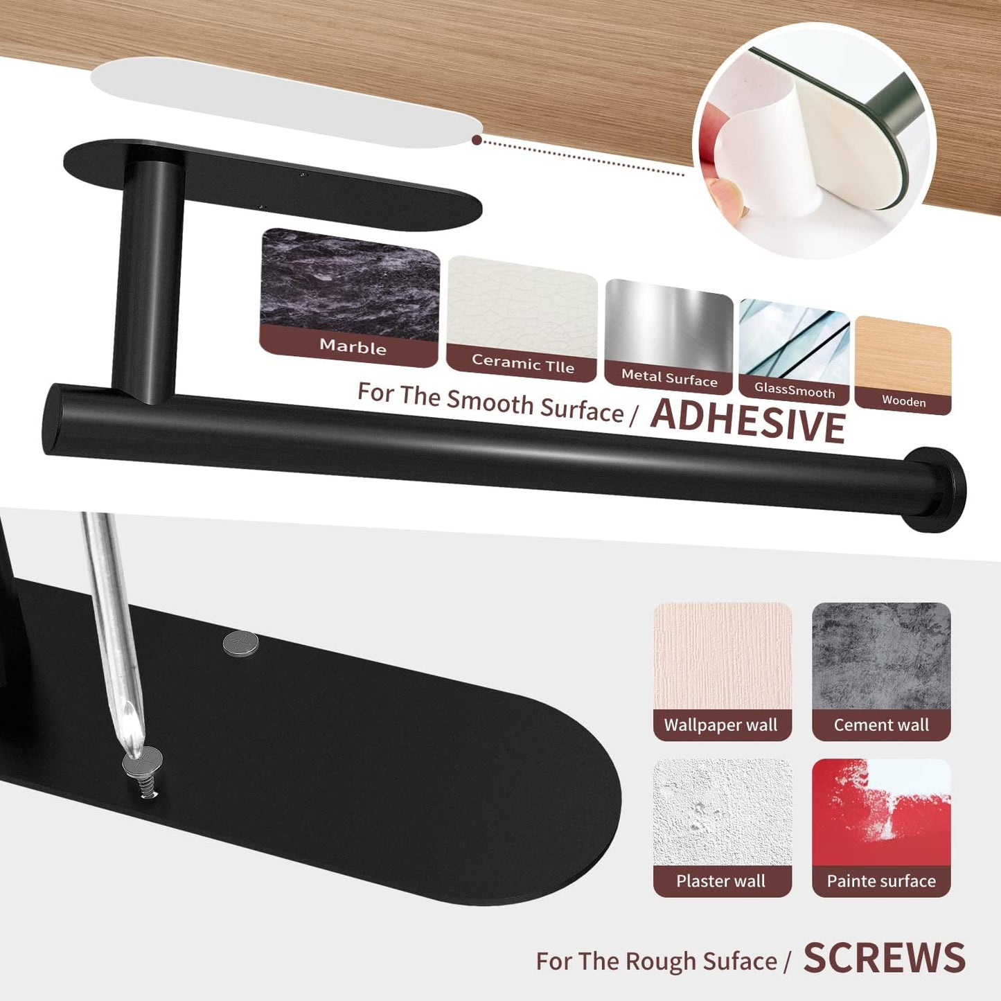 Paper Towel Holder Under Cabinet Wall Mount for Kitchen Paper Towel, Self-Adhesive Paper Towel Bar, Paper Towel Rack, SUS304 Stainless Steel 13 inch