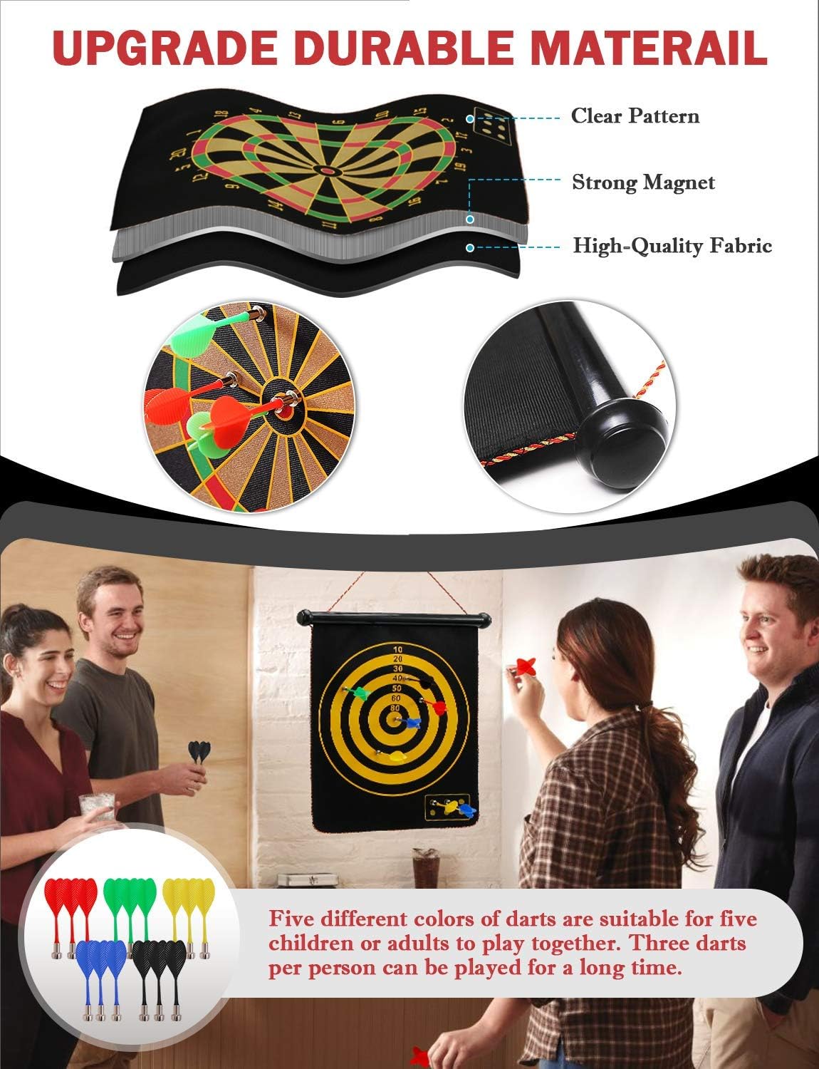 Ranslen Magnetic Dart Board for Kids and Adults, Boy Toys, Double Sided Board Games, Indoor Outdoor Darts Game with 15pcs Magnetic Darts, Gift for Age 5 6 7 8 9 10 11 12 Year Old Boys - PuriLite