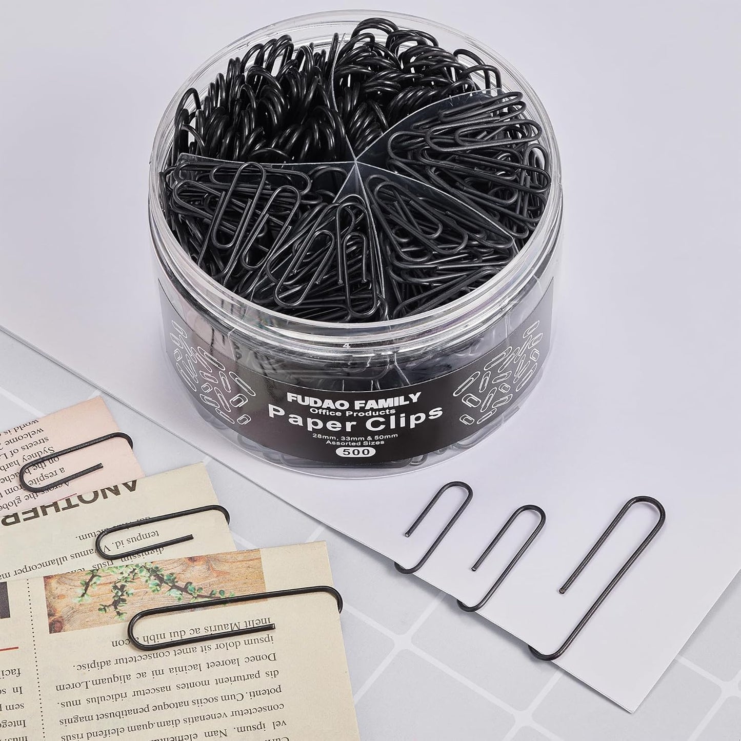 FUDAO FAMILY 500pcs Paper Clips Assorted Sizes, Small, Medium and Large(1.1inch, 1.3inch and 2inch) Paper Clips, Vinyl Coated Paperclips for Office, School, Home Supplies (Black)
