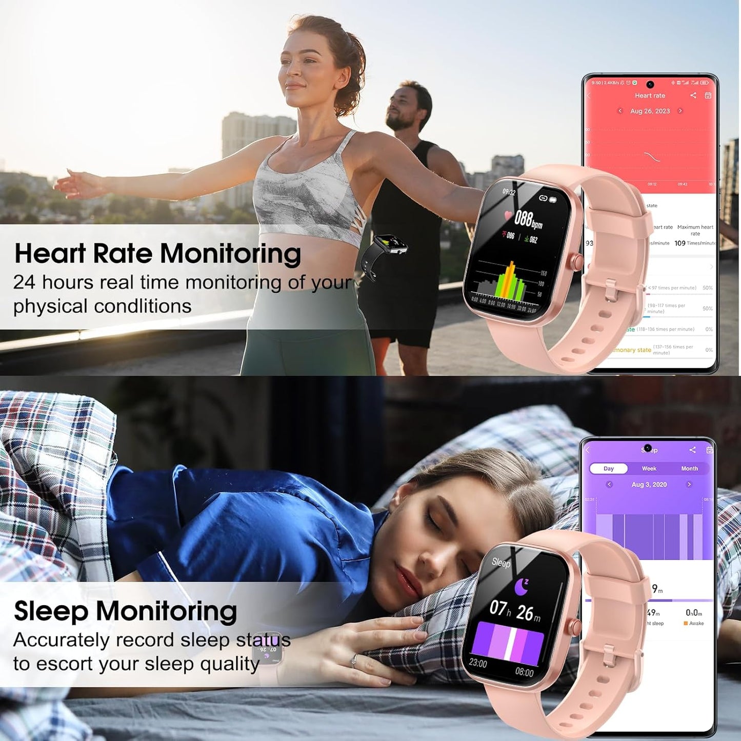 Csasan Smart Watch for Men Women Answer/Make Call, 1.91" Touch Smartwatch Heart Rate/Sleep/Steps Monitor, 110+ Sports Fitness Watch, IP68 Waterproof Tracker Watch for Android iOS Rose Gold