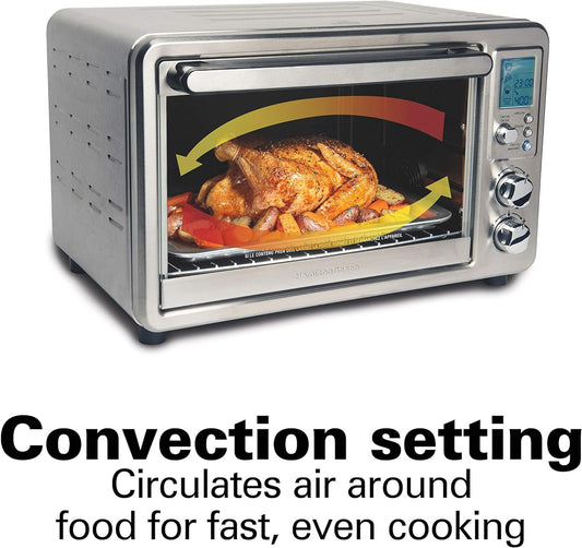 Hamilton Beach 31190C Digital Display Countertop Convection Toaster Oven with Rotisserie, Large 6-Slice, Stainless Steel - PuriLite