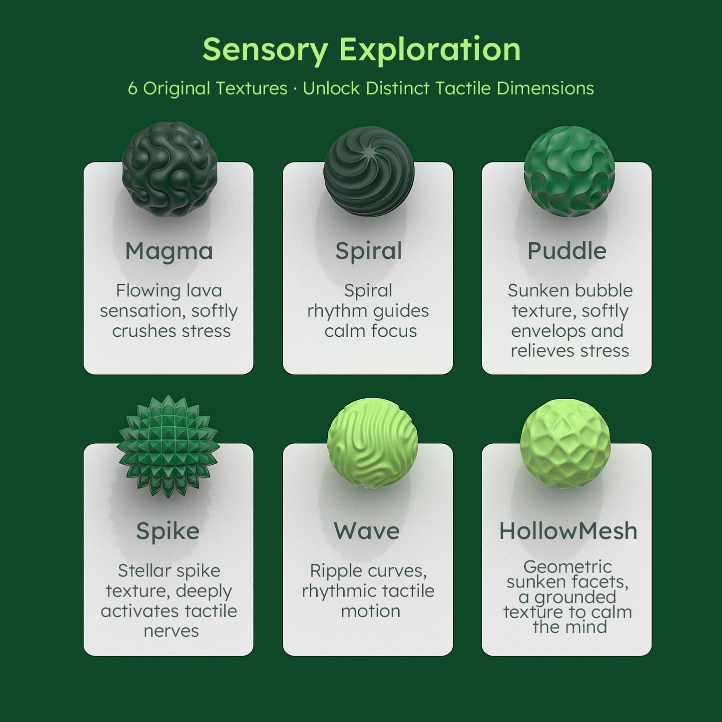 Silicone Magnetic Balls Fidget Toys – 6PCS Stress Relief Sensory Balls for Adults & Teens, Anxiety & ADHD Calm, Quiet Desk Toy for Focus, Portable Sensory Relief (Green) - PuriLite