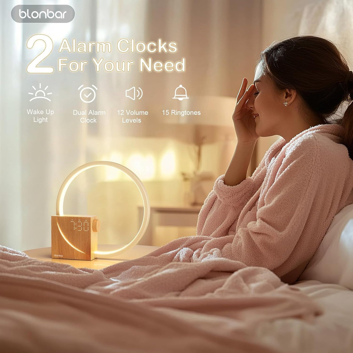 Sunrise Alarm Clock for Heavy Sleepers – Wake Up Light with Dual Alarms – 4-Level Dimmable Night Light with Natural Sounds & Snooze for Bedrooms - PuriLite