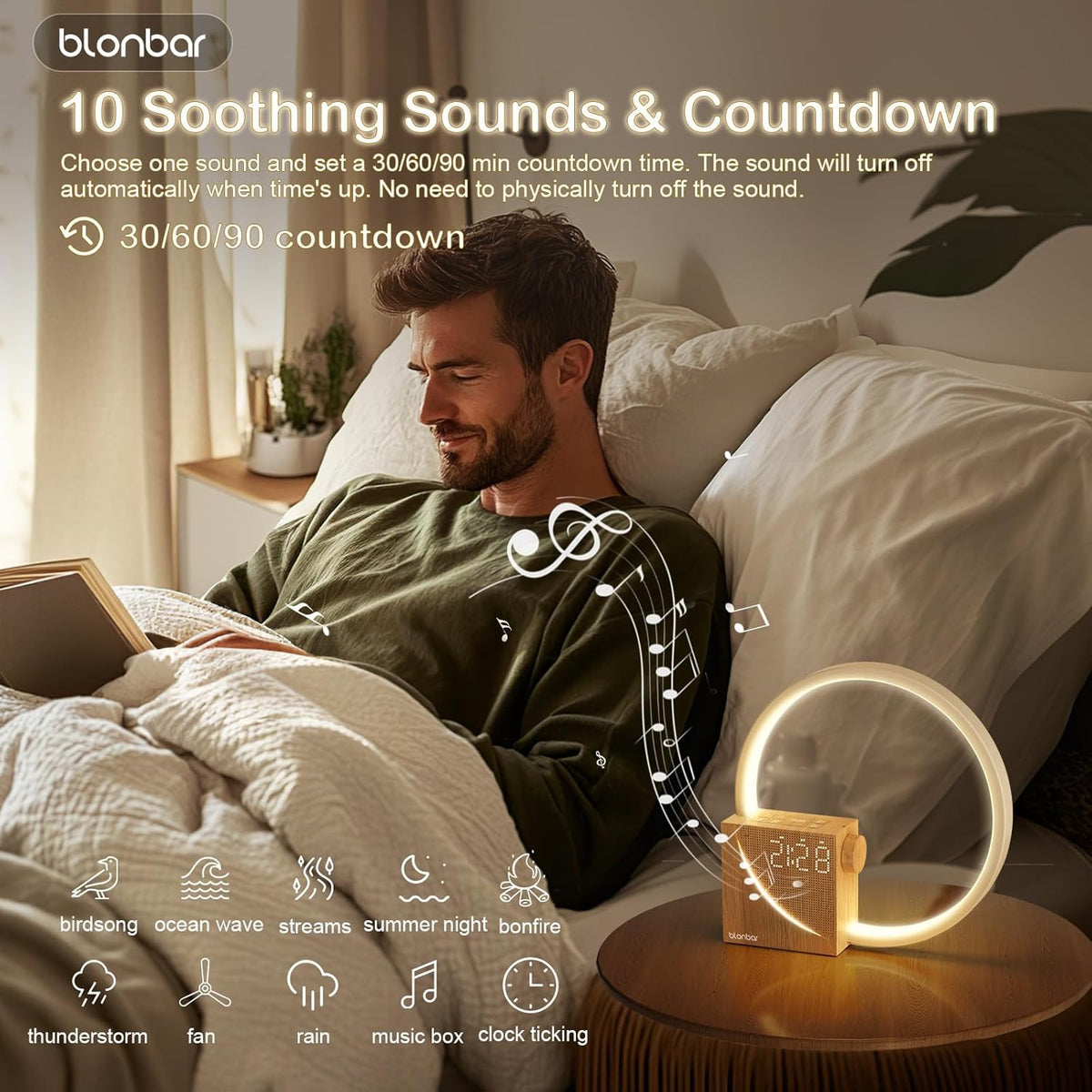 Sunrise Alarm Clock for Heavy Sleepers – Wake Up Light with Dual Alarms – 4-Level Dimmable Night Light with Natural Sounds & Snooze for Bedrooms - PuriLite
