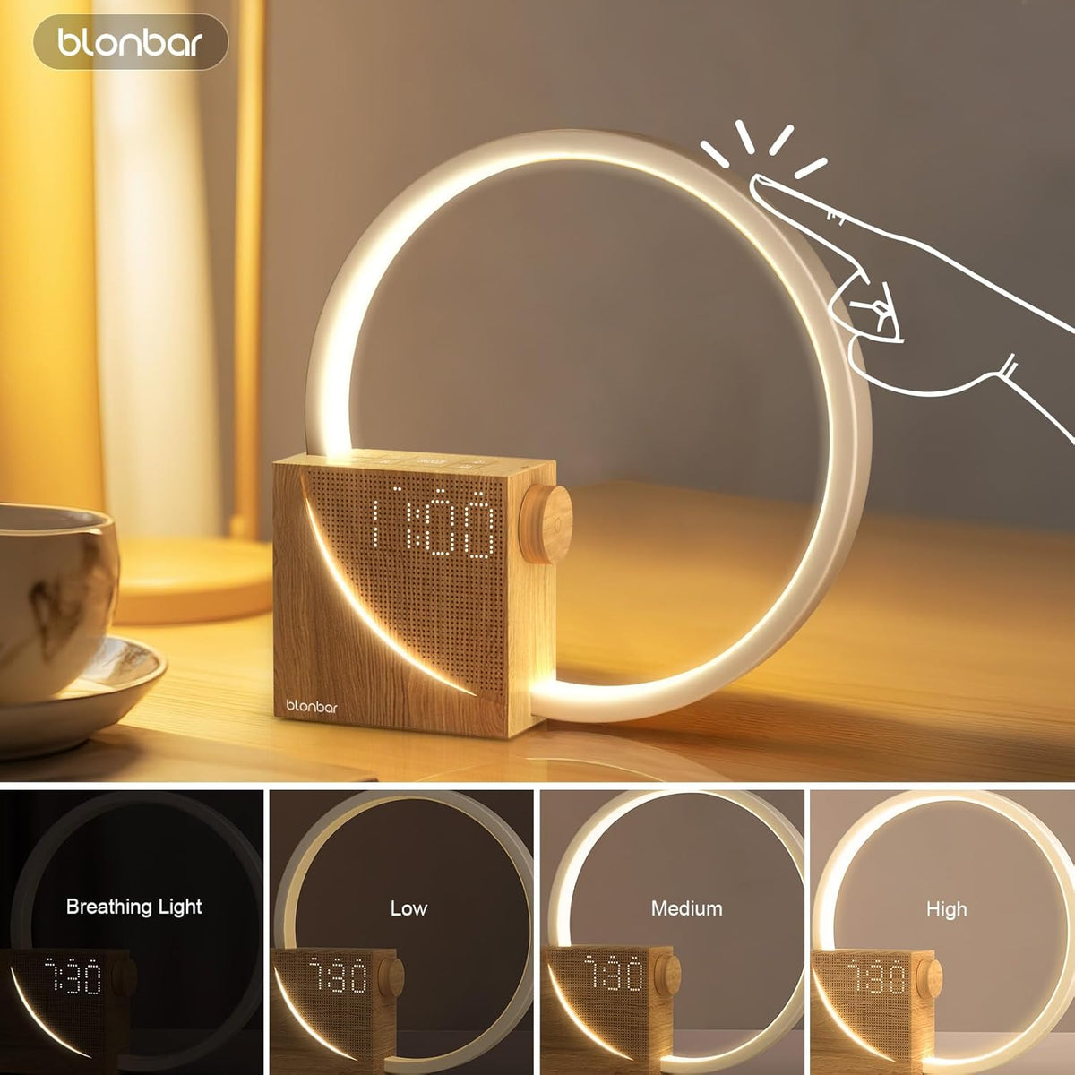 Sunrise Alarm Clock for Heavy Sleepers – Wake Up Light with Dual Alarms – 4-Level Dimmable Night Light with Natural Sounds & Snooze for Bedrooms - PuriLite