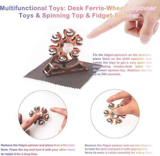 Metal Ferris-Wheel Fidget Desk Toy | Kinetic Spinner for Stress Relief, Focus & ADHD | Cool Desktop Gadget for Kids, Teens & Adults (Rose Gold)