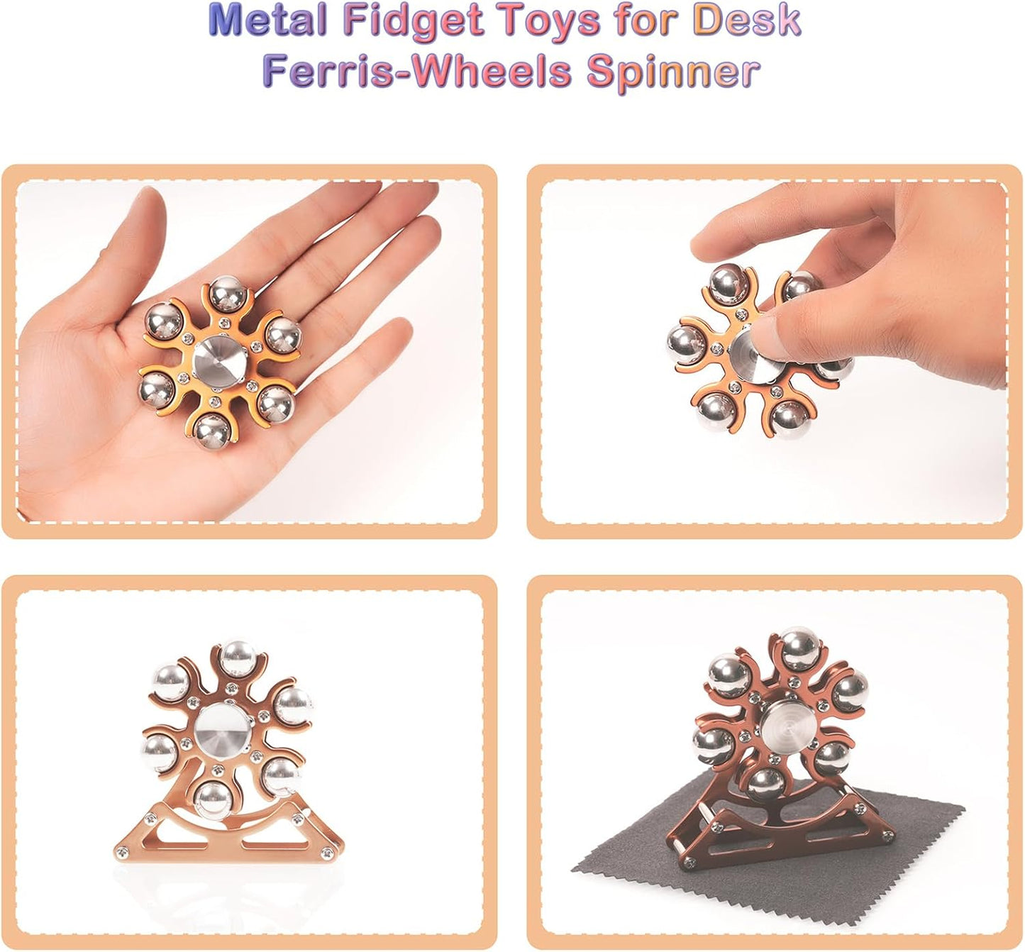 Metal Ferris-Wheel Fidget Desk Toy | Kinetic Spinner for Stress Relief, Focus & ADHD | Cool Desktop Gadget for Kids, Teens & Adults (Rose Gold) - PuriLite