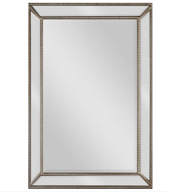 Rectangular Mirror with Beaded Frame and Antique Brass Finish
