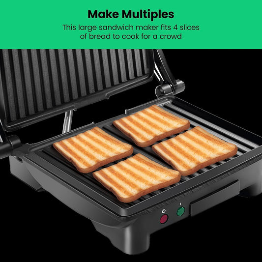 Chefman Panini Press Grill and Gourmet Sandwich Maker, Non-Stick Coated Plates, Opens 180 Degrees to Fit Any Type or Size of Food, Stainless Steel Surface and Removable Drip Tray - 4 Slice - PuriLite