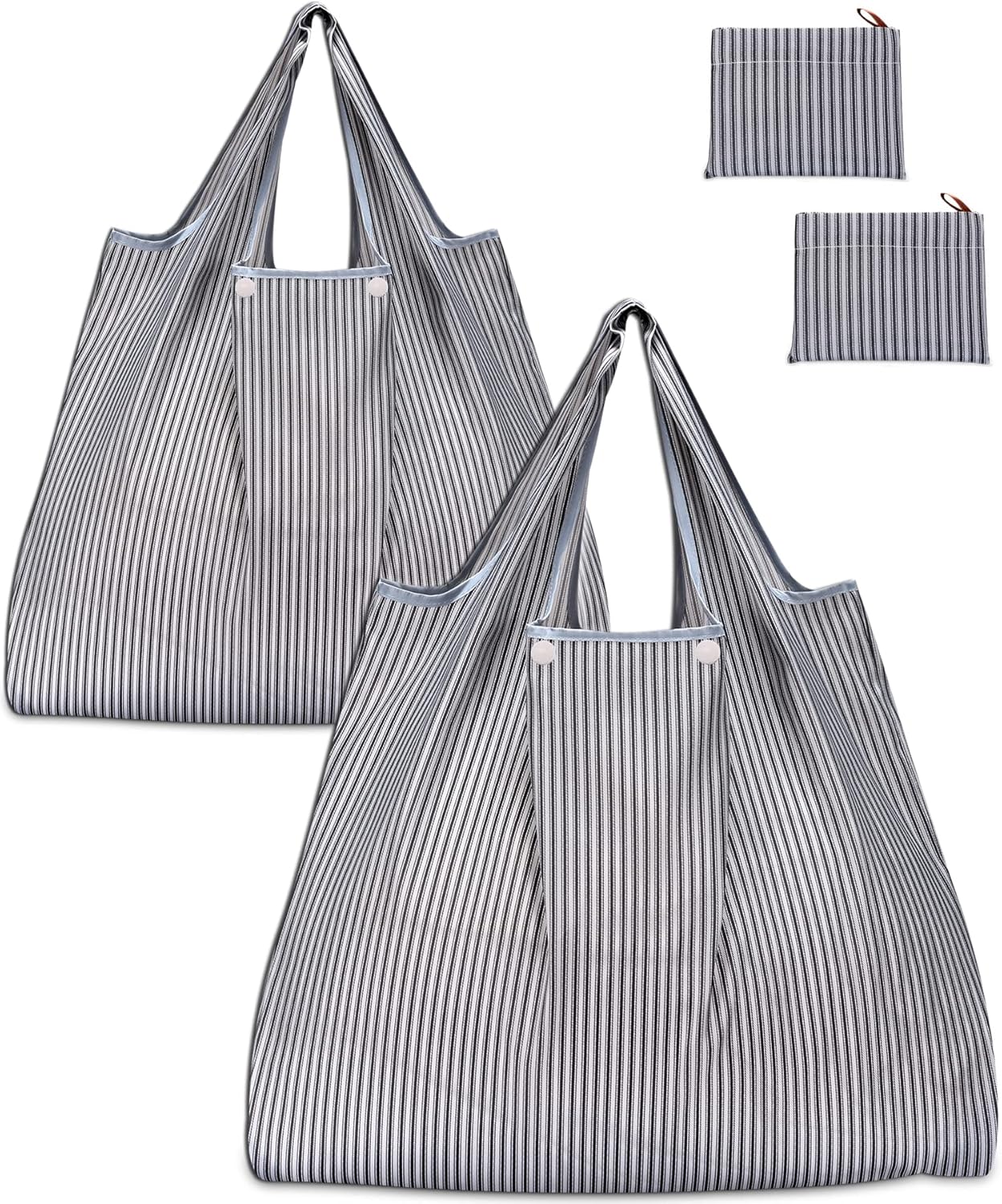 KINGMAS Reusable Grocery Bags, Folding Tote Shopping Bag fits in Pocket, Washable Waterproof Nylon Pouch Bags (2 Pack)