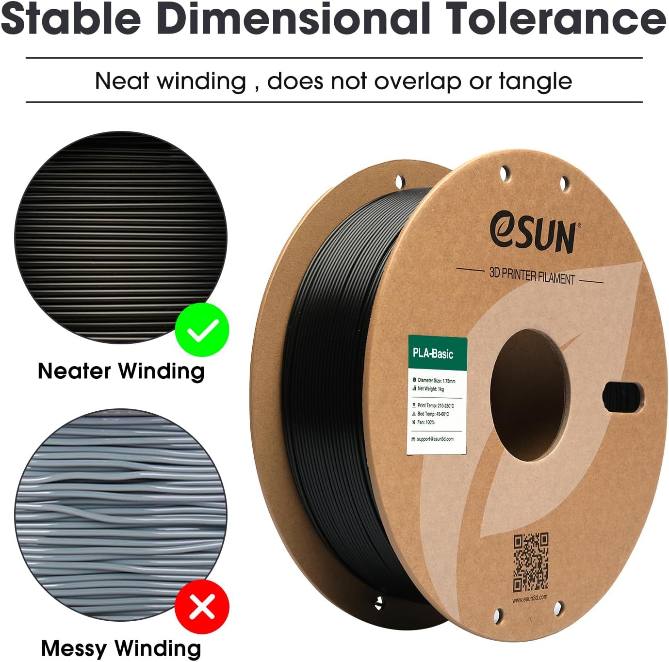eSUN PLA Filament 1.75mm, PLA Basic 3D Printer Filament Dimensional Accuracy +/- 0.05mm, 1KG Spool (2.2 LBS) Speedy PLA Filament for 3D Printers,Black