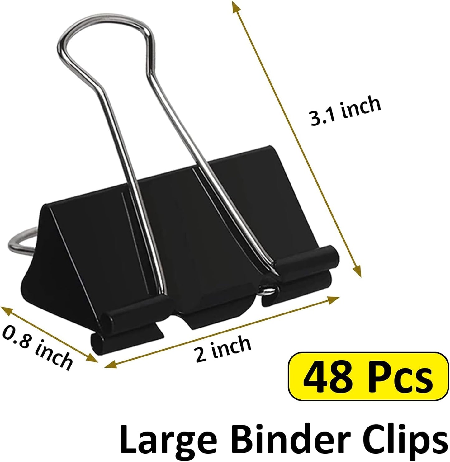 AMKIOKIO 48 Pack 2 inch Black Large Binder Clips - Jumbo Metal Clip Office Supplies, Paper Clamps for Secure Document Binding, Strong Metal Paper Clips