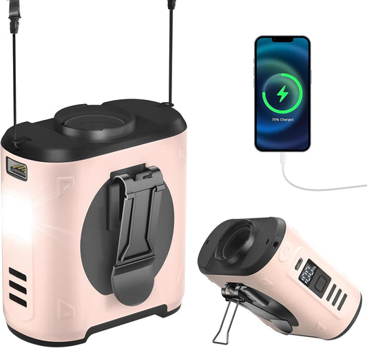 Portable Waist Fan Clip On 10000mAh Wearable Belt Personal Fan 16000RPM Rechargeable Battery operated with 5 Speeds Wind and Light 40H Hands-Free for Cooling Outdoor Camping (Pink)