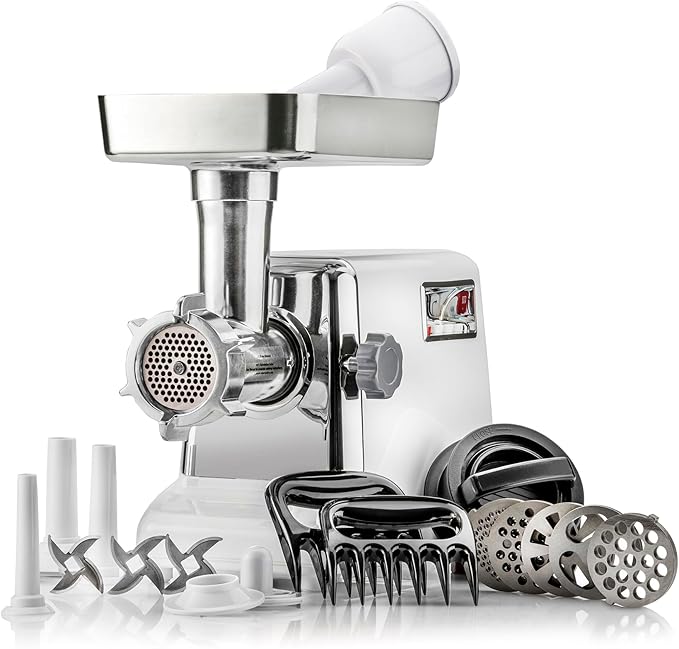 Turboforce 3000 Series 5-in-1 Electric Meat Grinder | 3000W Max | 3-Speed | Size #12 | 5 Grinding Plates | 3 Stainless Steel Blades | Sausage Stuffer | Kubbe Maker & More Included