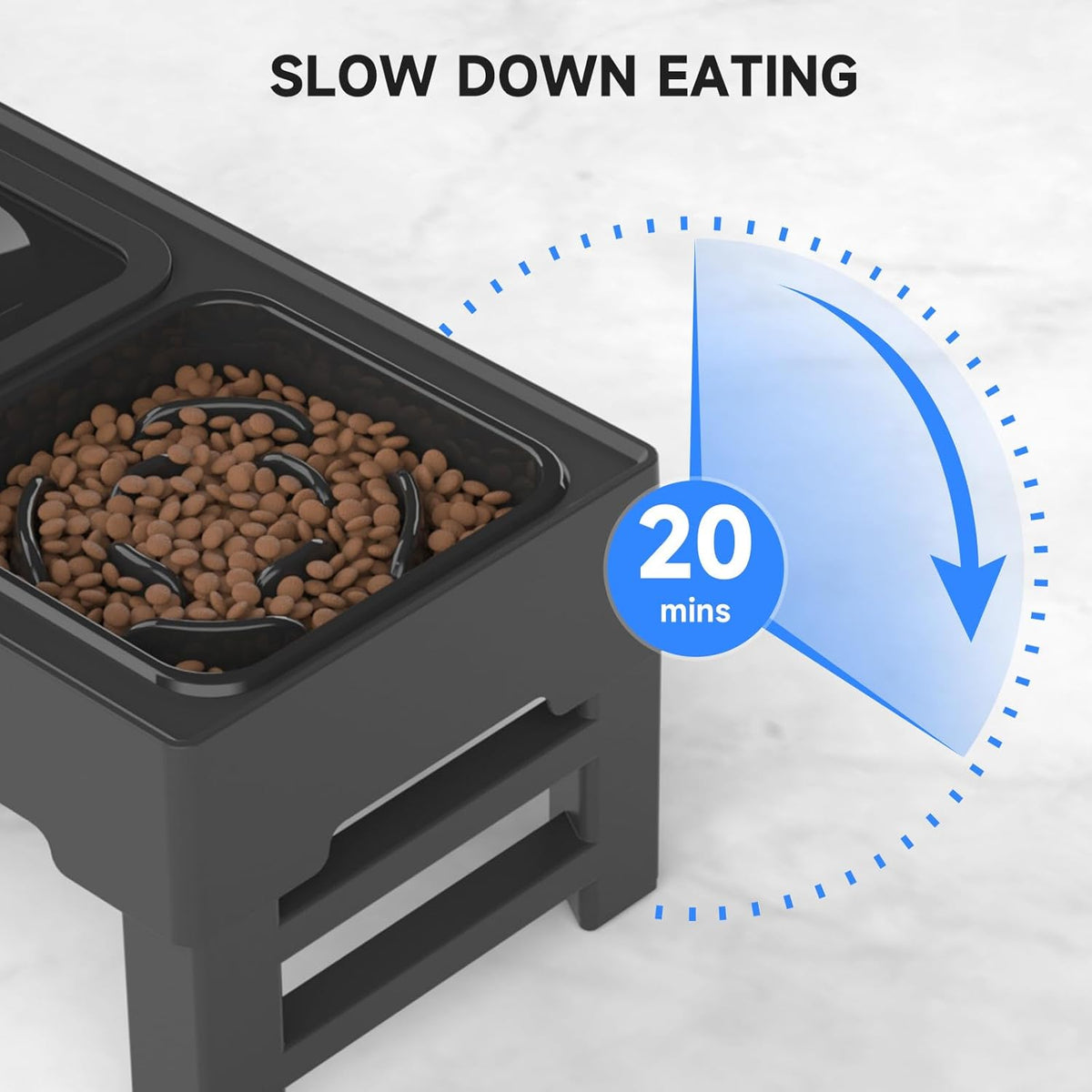 ELS Raised Dog Bowl – Adjustable Height Slow Feeder & Splash-Proof Water Bowl – Foldable Pet Bowl for Neck & Joint Relief - PuriLite