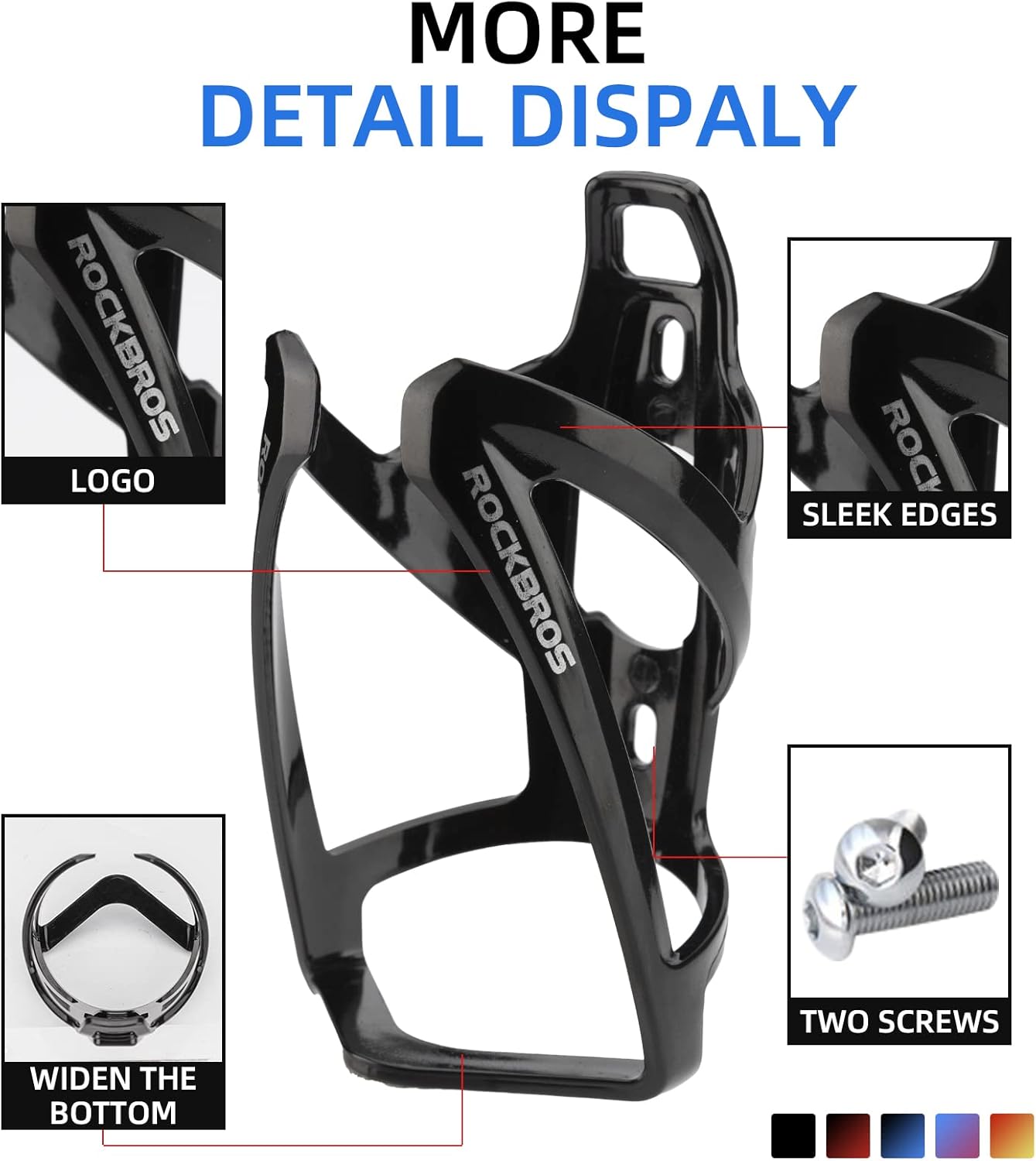 ROCKBROS Bike Water Bottle Holder Ultra-Light Bicycle Bottle Cages with Screws Tool, Universal Bike Cup Holder for Road MTB Mountain Bikes Cycling Accessories(2 Pack)