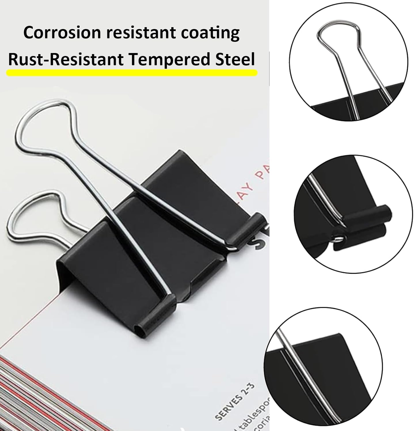 AMKIOKIO 48 Pack 2 inch Black Large Binder Clips - Jumbo Metal Clip Office Supplies, Paper Clamps for Secure Document Binding, Strong Metal Paper Clips