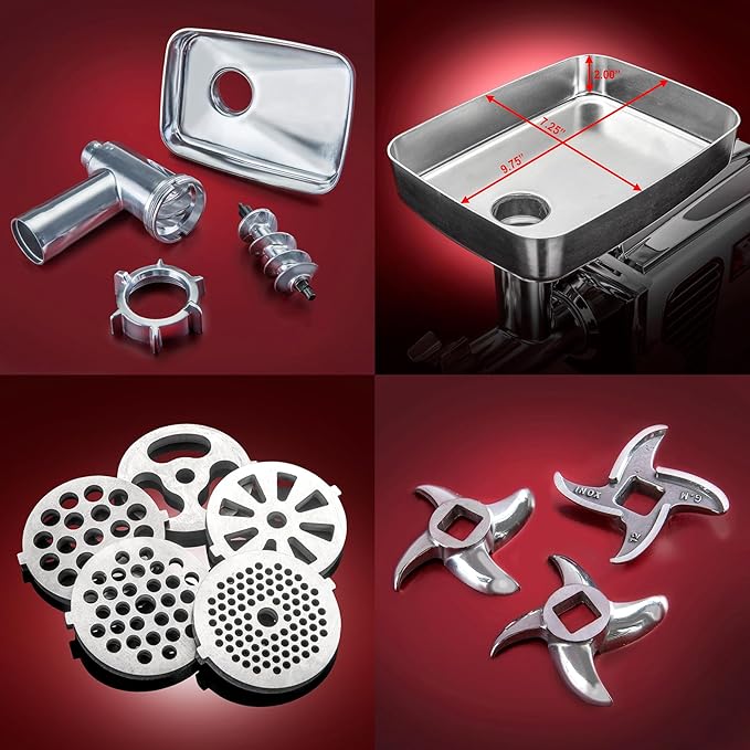 Turboforce 3000 Series 5-in-1 Electric Meat Grinder | 3000W Max | 3-Speed | Size #12 | 5 Grinding Plates | 3 Stainless Steel Blades | Sausage Stuffer | Kubbe Maker & More Included