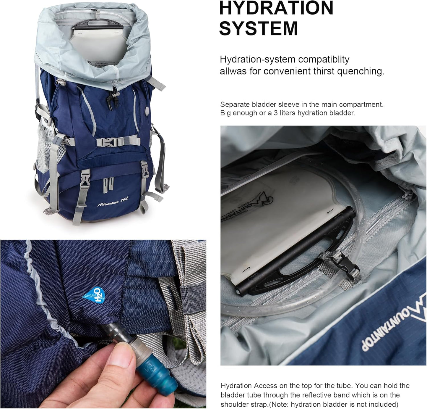 75/70L/60L Internal Frame Hiking Backpack for Backpacking, Hiking, Camping with Rain Cover