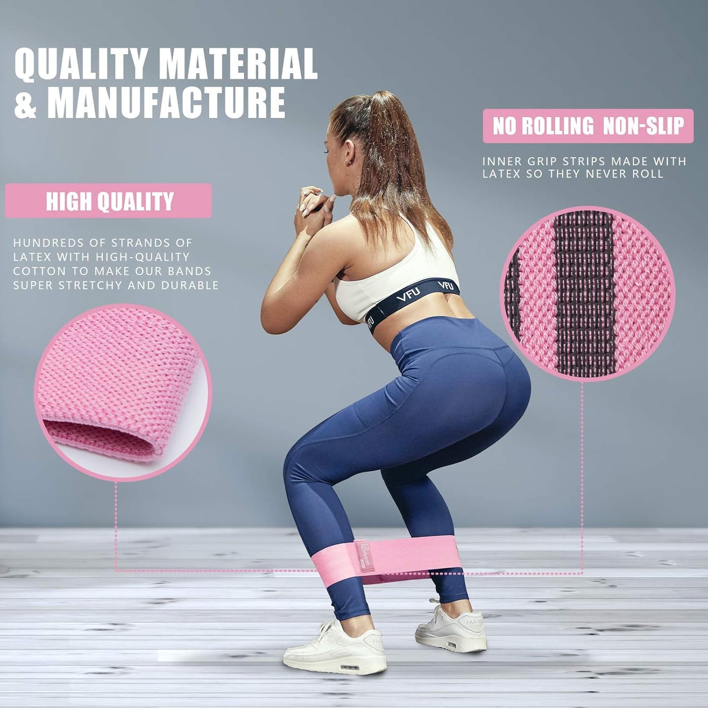 Polygon Resistance Exercise Bands for Legs, Butt & Hips | Fabric Non-Slip Squat Bands, Thick Fitness Loops for Men & Women | Full Workout Guide Included (Set of 3) - PuriLite